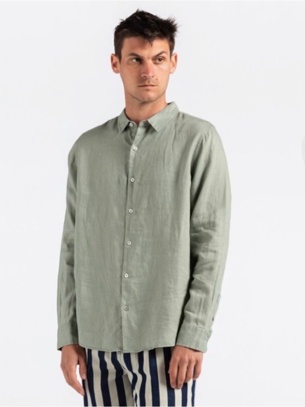 BANKS JOURNAL HASTINGS LINEN Woven Long Sleeve Button-Up Shirt size M